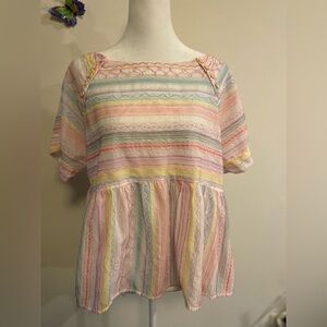 Anthropology Oversized Cropped Multicolor Striped Women's Top size Small